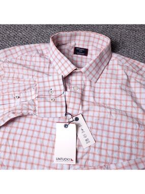 UNTUCKit Shirt Mens L Large Slim Orange Button Long Sleeve Nylon Elastane